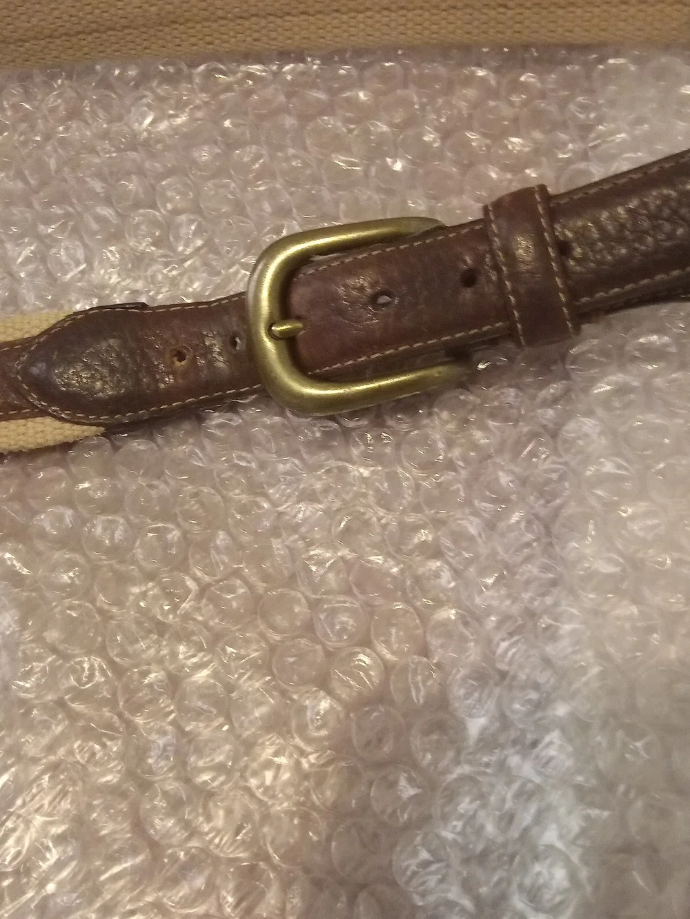 Columbia Beige Canvas Belt with Brown Leather Trim